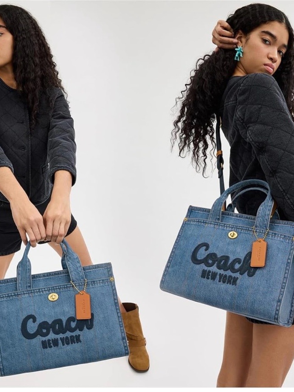 Coach Denim Tote in Blue with Brown Leather Tag